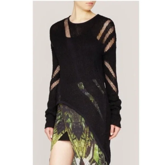 Helmut Lang Intarsia Asymmetrical Black Sweater - Picture 1 of 5
